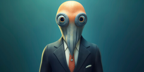 A portrait of a Squid wearing a business suit. AI Generated