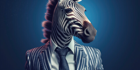 A portrait of a Zebra wearing a business suit. AI Generated