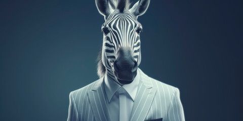 A portrait of a Zebra wearing a business suit. AI Generated