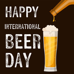 vector design international beer day illustration with a glass full of beer