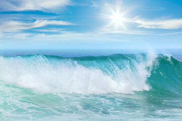 Summer vacation on the Sea -  beautiful wave and blue sky with sunbeams