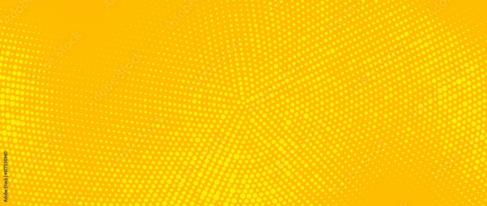 Poster yellow radial halftone background. retro comic grain pixel texture. pixelated dots cartoon wallpaper