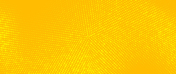 Yellow radial halftone background. Retro comic grain pixel texture. Pixelated dots cartoon wallpaper. Pop art fading wavy gradient pattern. Vector vanishing gritty backdrop. - obrazy, fototapety, plakaty