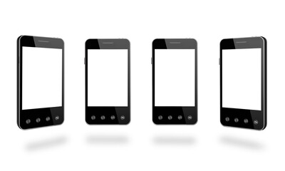 four modern smart-phones isolated on the white background