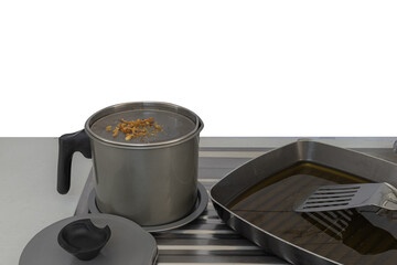 Used cooking oil in oil containers and pans, old or used cooking oil can be recycled into...
