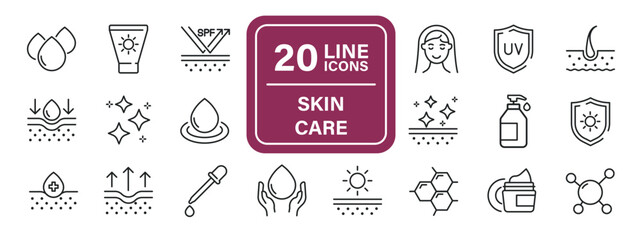 Skin care line icons. Editable stroke. For website marketing design, logo, app, template, ui, etc. Vector illustration. - obrazy, fototapety, plakaty