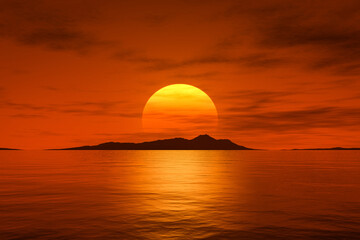 3d rendering of a big beautiful fantasy sunset over the ocean