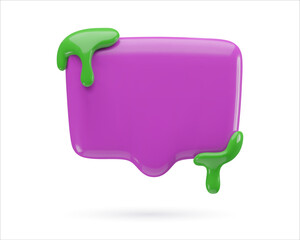 3d blank speech bubble with drip of green slime minimal realistic plastic Halloween chat icon