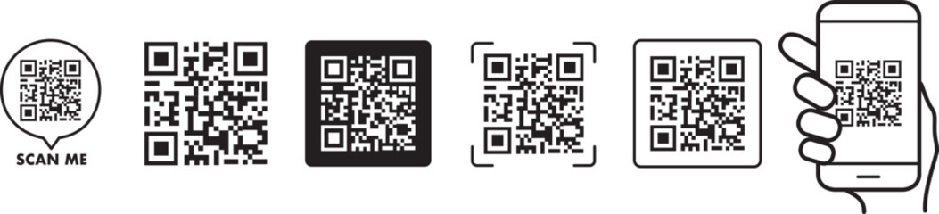 QR code scan icon with smartphone, scan me barcode sign, Vector illustration.