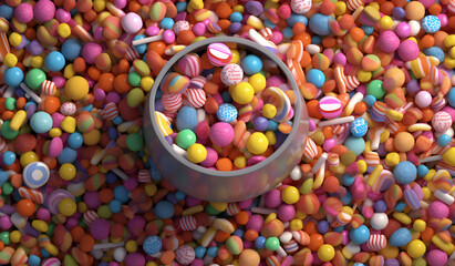 colorful candy in a glass bowl top view