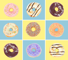 set of doughnuts, flat lay mininmal style