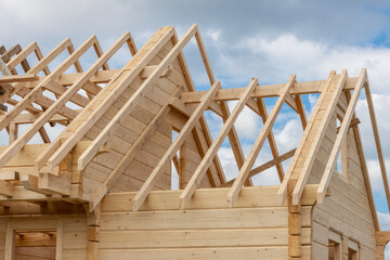 Structure of a wooden house under construction - Poland.