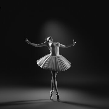 Fototapeta Young and beautiful ballerina with white tutu. This is a 3d render illustration.