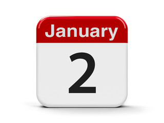 Calendar web button - The Second of January, three-dimensional rendering, 3D illustration