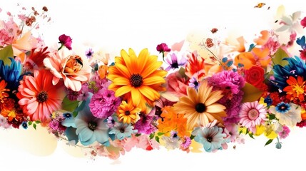 Fototapeta na wymiar Whispers of Spring: Reveling in the Vibrant Hues of Many Flowers on a Beautiful White Canvas