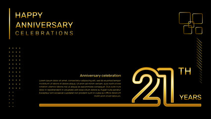 21 year anniversary template with gold color number and text, vector template