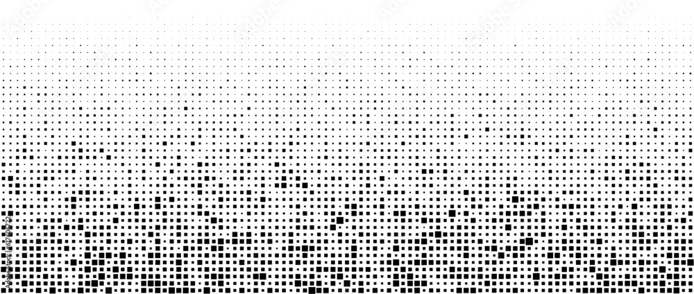 Poster halftone pixelated gradient background. faded square particles texture. dissolving grunge noise wall