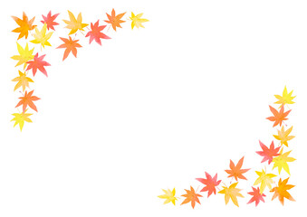 水彩で描いた秋のモミジのフレーム