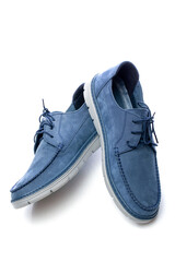 Blue leather men's shoes on a white background