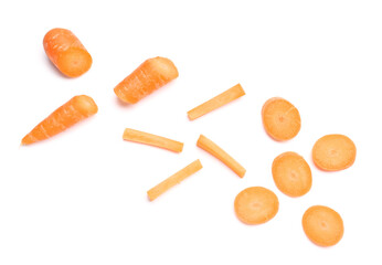 Slices of fresh carrots on white background