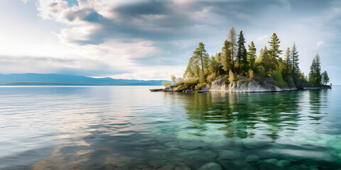 Flathead Lake in Montana, panoramic nature, and scenes with river - obrazy, fototapety, plakaty