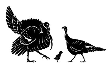 Turkey Family Side View Animal Livestock Silhouette