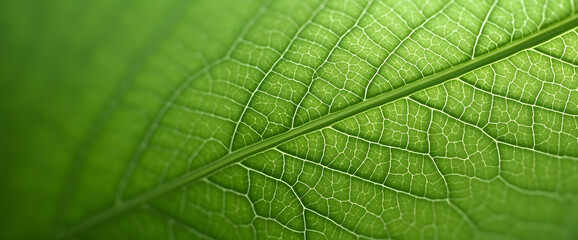 Macro Detail of Green Leaf Veins Texture - obrazy, fototapety, plakaty
