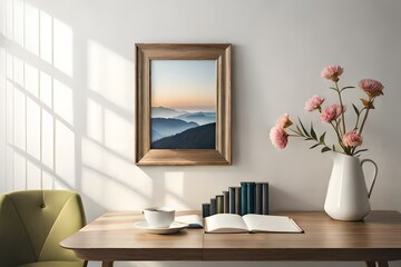 most beautiful interior design with table and lamp Generative Ai