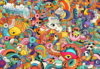 Fototapeta premium Bursting with vibrant colors and intricate details, an abstract doodle mesmerizes with display of colorful abstract art and intricate lines. Generative AI.