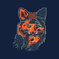 graphic of fox head combined with electronic board pattern