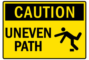 Slip and trip hazard sign and labels uneven path