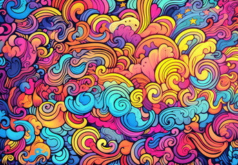 Fototapeta na wymiar doodle style lines evoke the mesmerizing patterns of rolling sea waves or vibrant clouds in the colorful sky, creating a captivating visual experience. Generative AI.