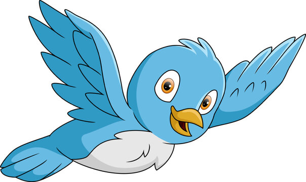 Cute happy blue bird cartoon flying