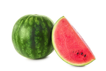 Fresh watermelon and piece on white background