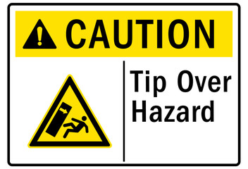 Tip over hazard sign and labels