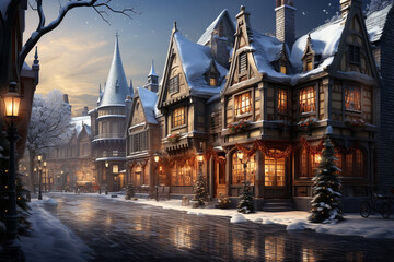 Fototapeta na wymiar winter landscape with houses and snow ai generative