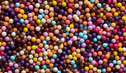 Fototapeta na wymiar Colorful sweet balls candies closeup, Top view multicolor chocolate Ball texture