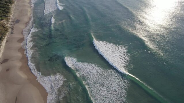 Sunlit Blue Water And Waves In Coolum Beach - Sunshine Beach In QLD, Australia. - aerial