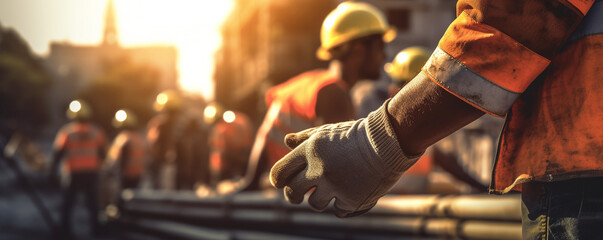 Construction workers working on a job site - Generative Ai