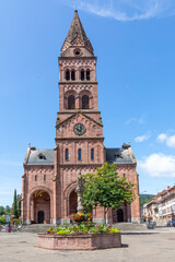 imposing 19th century Protestant Church in the commune of Munster, France, in the Haut-Rhin...
