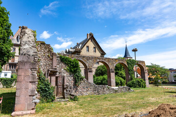 Fototapeta na wymiar Ruins of the abbey cloister in Munster, Alsace,France