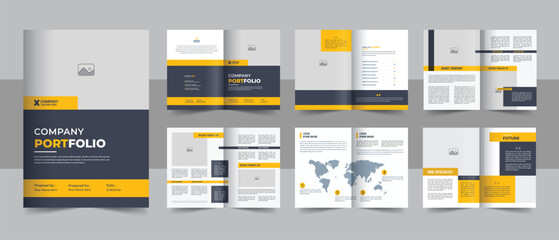 Corporate business presentation guide brochure template with cover, back and inside pages, Company Profile Brochure Layout - obrazy, fototapety, plakaty