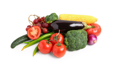 Fresh ripe vegetables on white background