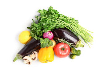 Fresh ripe vegetables on white background