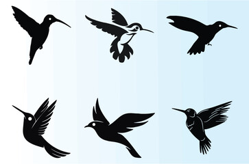 Obraz na płótnie Canvas Set of flying birds sign logo icons. Editable vector, silhouettes isolated. Easy to change color or size Humming bird icons set. eps 10.