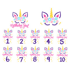Obraz premium Unicorn Birthday Girl Bundle Svg, Unicorn Family Svg, Unicorn Birthday Party Svg, Daddy Unicor, Mommy Unicorn Svg, Cut files for Cricut