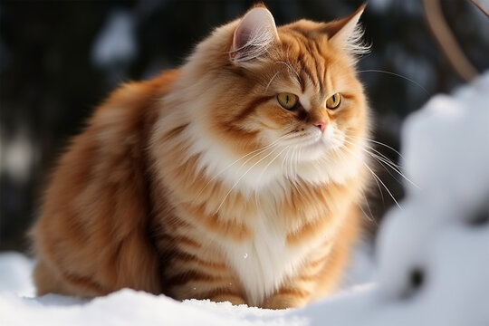 a cute fat cat in the snow
