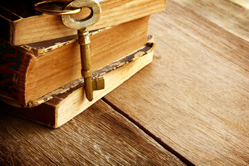 Vintage golden keys are displayed by grouping for the mysterious, elegant vintage banner.