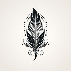 a drawing of a feather in black and white. Tattoo idea for a ethnic style..