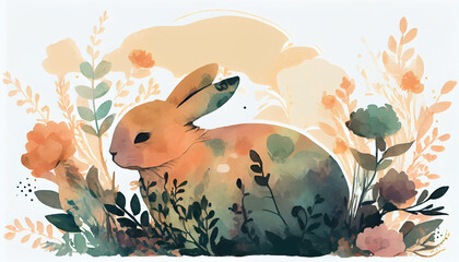 Digital artwork of a rabbit dream in water colour 